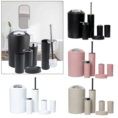6Pcs Bathroom Accessories Set Bath Ensemble Soap Dish Trash Can Toilet Brush Necessities Kit to Keep Your Bathroom Clean
