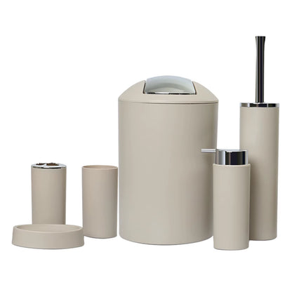 6Pcs Bathroom Accessories Set Bath Ensemble Soap Dish Trash Can Toilet Brush Necessities Kit to Keep Your Bathroom Clean