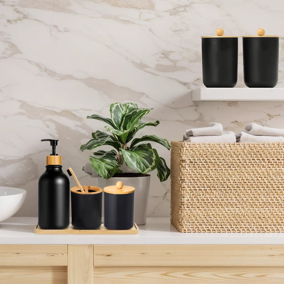 Lotion Soap Dispenser Cotton Swab & Toothbrush Holder Farmhouse Decoration Bathroom Storage Container Soap Dispenser