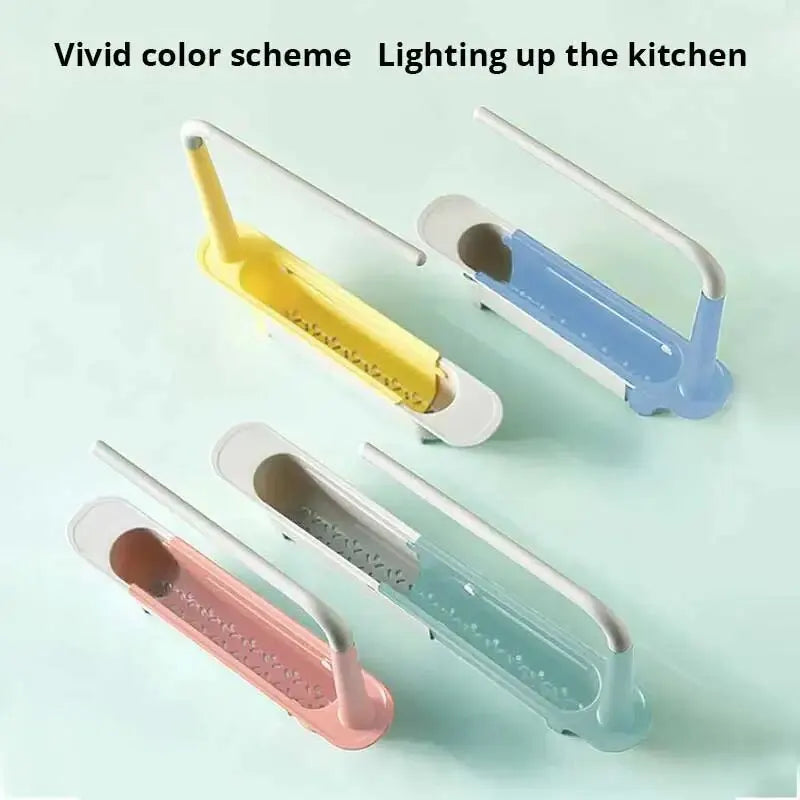 1Pc Multifunctional Telescopic Sink Storage Rack Upgraded Adjustable Sink Sponge Holder Expandable 2-In-1 for Home Kitchen