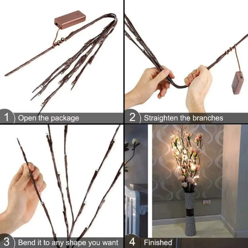 LED White Birch Branch Festive Lights Christmas Tree Branch Fairy Garland Light Party Wedding Decoration Twig Dinner Table Lamp