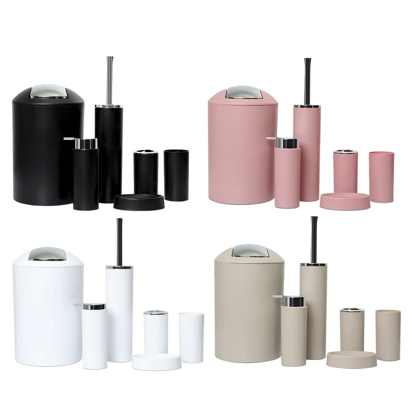 6Pcs Bathroom Accessories Set Bath Ensemble Soap Dish Trash Can Toilet Brush Necessities Kit to Keep Your Bathroom Clean