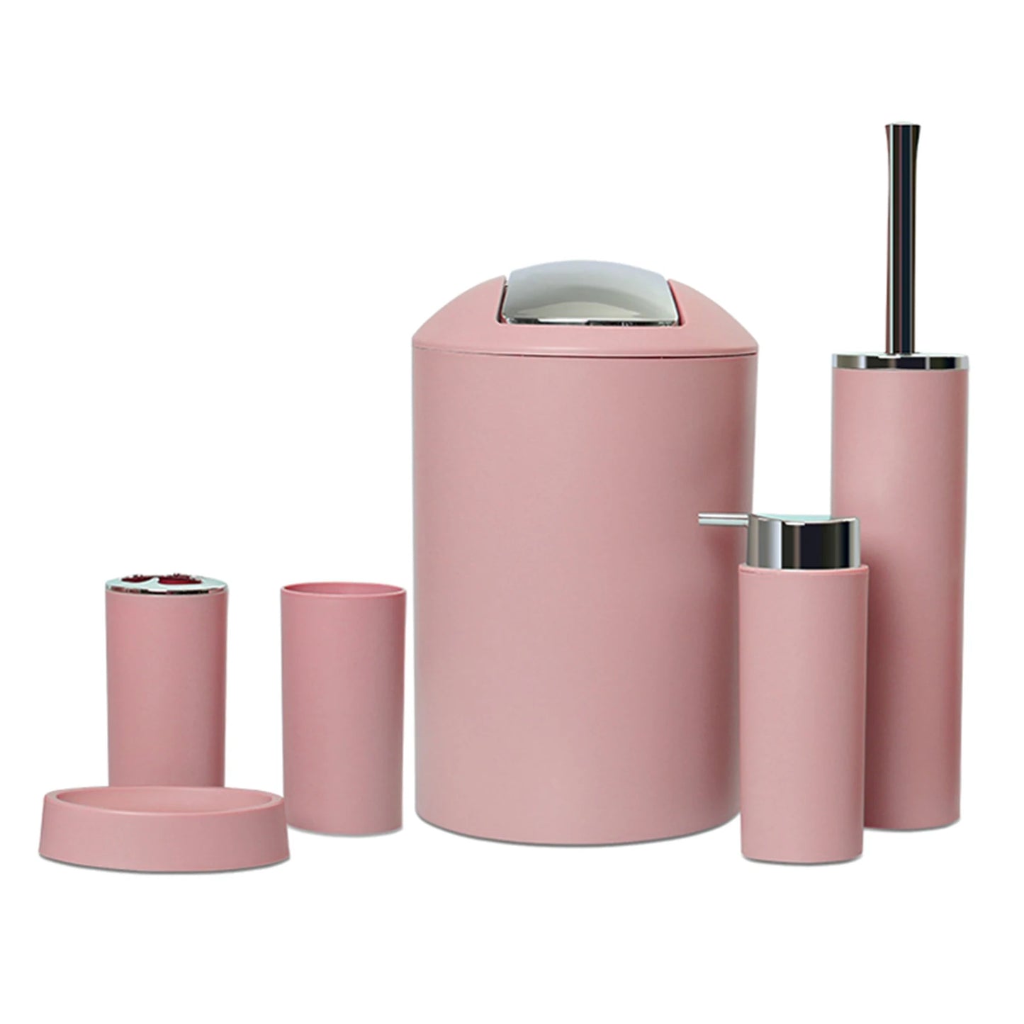 6Pcs Bathroom Accessories Set Bath Ensemble Soap Dish Trash Can Toilet Brush Necessities Kit to Keep Your Bathroom Clean