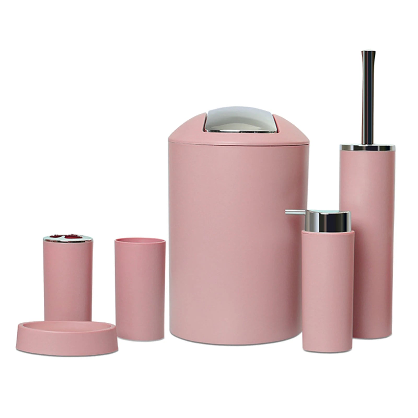 6Pcs Bathroom Accessories Set Bath Ensemble Soap Dish Trash Can Toilet Brush Necessities Kit to Keep Your Bathroom Clean